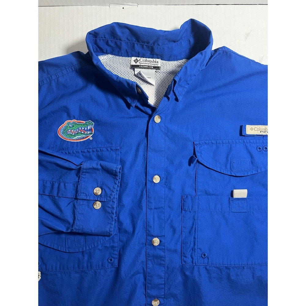 Florida Gators Shirt Mens Size XL Blue NCAA Columbia PFG Fishing Button Up